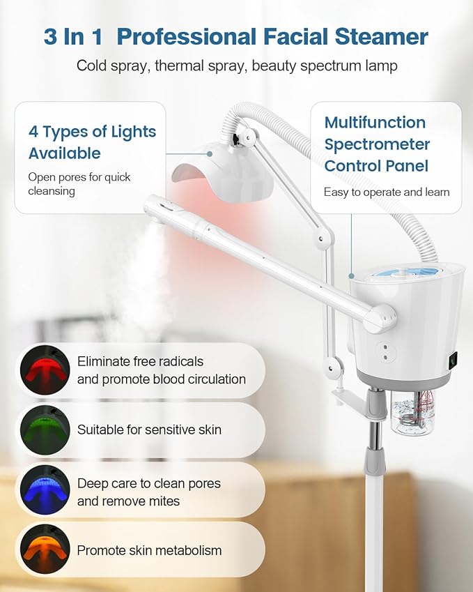 Kingsteam Professional Hot and Cold Facial Steamer,Nano Water Mist, Large Capacity Steam, 30 Min Timer, Deep Cleansing, Designed for Beauty Salon, Skin Clinic, Professional Salon, Home