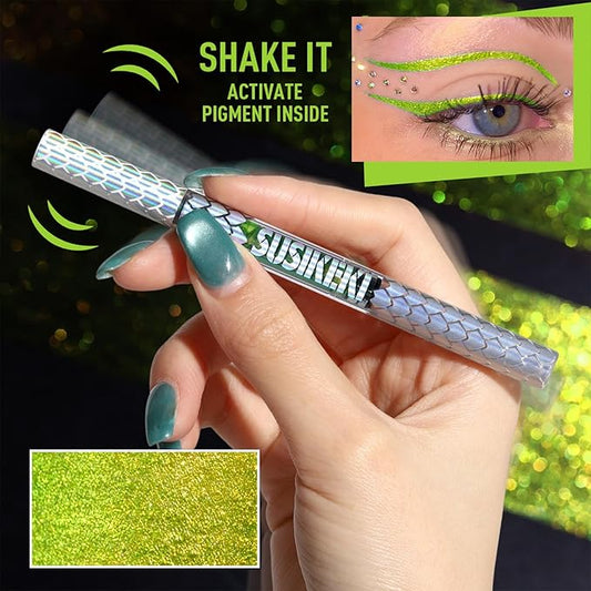 Chameleon Metallic Duochrome Liquid Eyeliner, Color Shifting Shimmery Eye Liner, Duo-color Waterproof Long Lasting Glitter Eye Makeup Pen Eyeliners (Lost Forest)