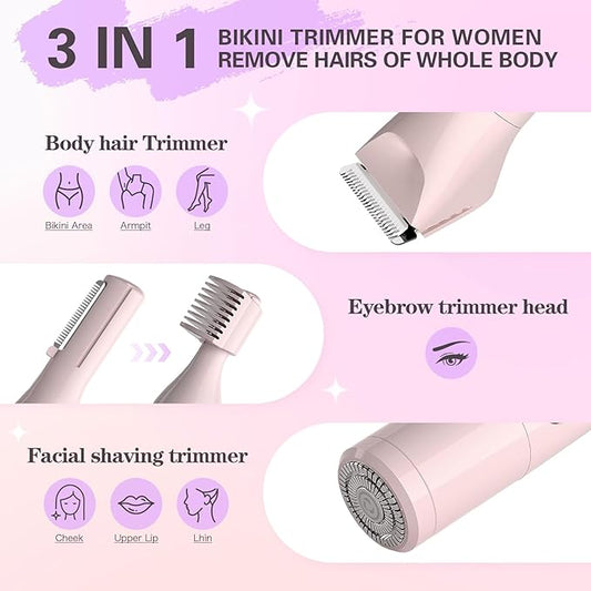 Women Bikini Trimmer - 3 in 1 Easy Cleaning Electric Razors for Women, 5V Rechargeable Pubic Hair Bikini Shaver, Waterproof Wet Dry Hair Remover & Trimmer for Underarm Leg Arm Body Face