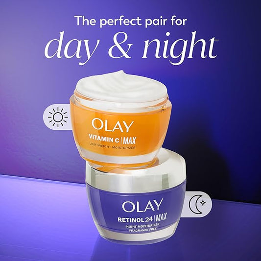 Olay Retinol Face Moisturizer, 24 MAX Anti-Aging Night Cream for Women, Fragrance-Free, Non Greasy - Anti-Wrinkle, Smooth Fine Lines, Tightening, Hydrating Skin Care - Peptides, Glycerin, 1.7 Oz