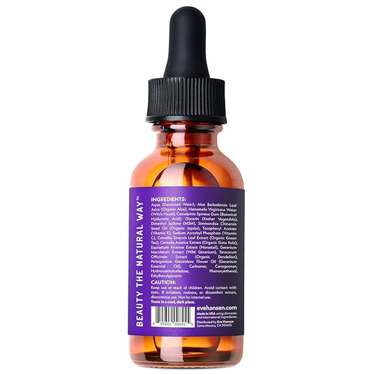 Eve Hansen Hydrating Hyaluronic Acid Serum for Face with Vitamin C, Vitamin E, Green Tea | 72% Organic Firming Facial Moisturizer, Anti-Wrinkle, Skin Plumper (1 oz)