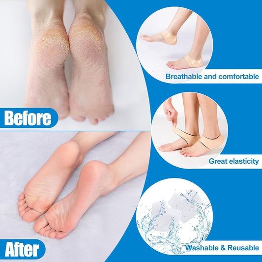 MADHOLLY 5 Pairs Silicone Heel Protectors- Breathable Heel Gel Heel Cushions for Cracked Heel- Heel Cups Heel Cover for Heel Repair Women Men