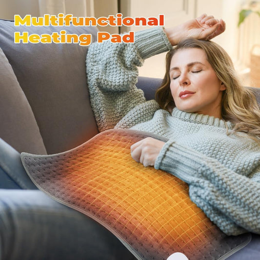 Heating Pad, Electric Heating Pad 24"X12" for Back Neck Shoulder Belly Heating Technology, Ultra-Soft Moist & Dry Therapy Heat Pad with 10 Temperature Settings 3 Timer, Automatic Switch-Off, Grey
