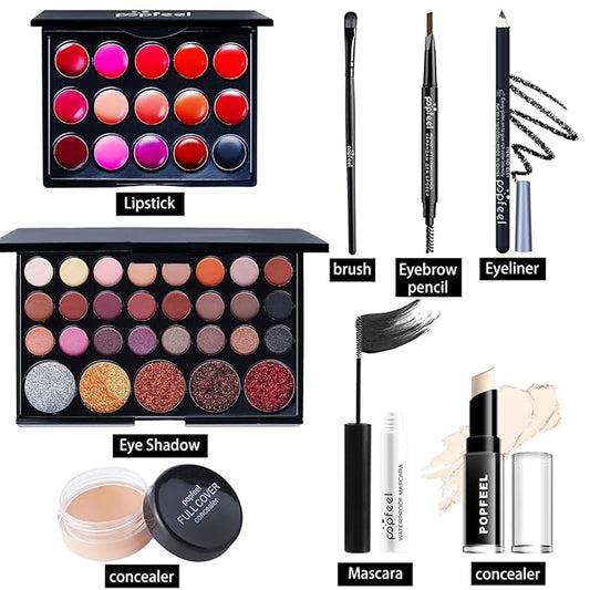 Makeup Kit for Women Full Kit, All in One Makeup Gift Set, Make up Kits for Beginners and Professionals - Eyeshadow Palette, Lipstick, Mascara, Concealer, Brush, Eyeliner, Eyebrow pencil