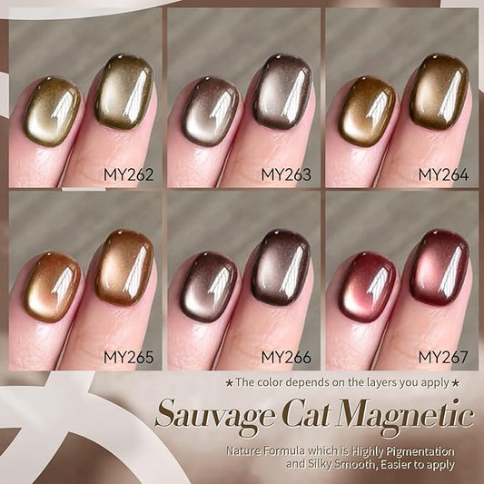 BORN PRETTY Magnetic Gel Nail Polish Water Light Cat Magnetic Eye Gel Brown SaU Vage Jelly Glass Crystal Magnetic Gel Polish Glitter Shimmer Auroras Magnetic Gel Nail Art Manicure Kit 6PCS