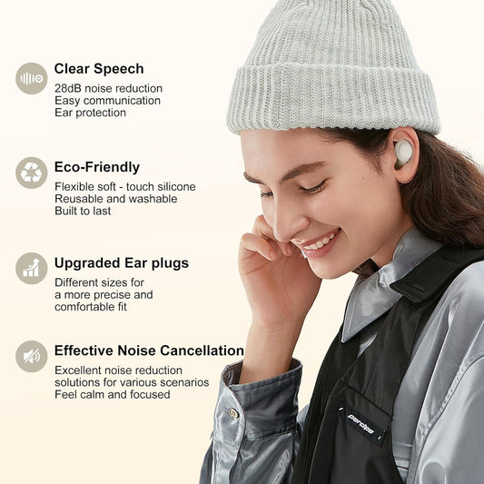 2 Noise Cancelling Ear Plugs, Beinkap Sleeping Earplugs with 12 Silicone Soft Reusable Ear Tips for Social Gatherings, Work, Sleeping, Concerts, Parenting, Conversation, 28 dB Noise Reduction