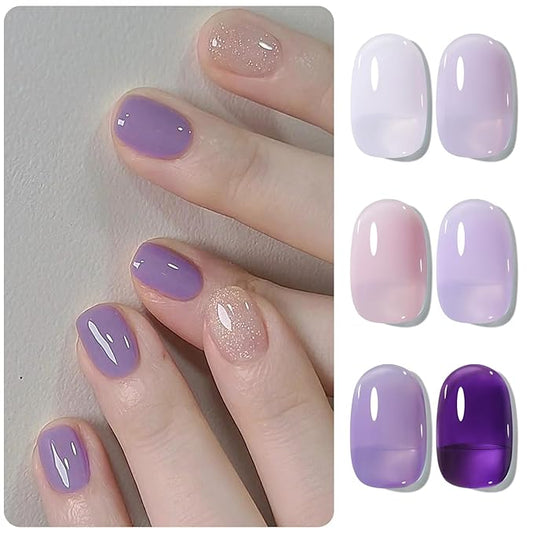 BORN PRETTY Jelly Purple Gel Nail Polish 6 Colors Purple Violets Colors Gel Polish Kit Soak Off Gel Nail Kit Collection Nail Art Gel Manicure Kit DIY at Home Salon Gifts