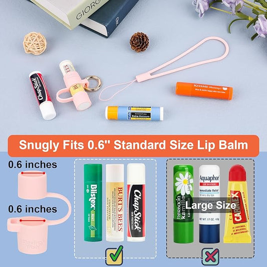 Desing Wish Silicone Lip Balm Holder with Silicone Zipper Pouch, Portable Lip Balm Keychain Sleeve - Silicone Storage Bag for Lip Balms/Small Cosmetics/Earphones/Keys - Pink
