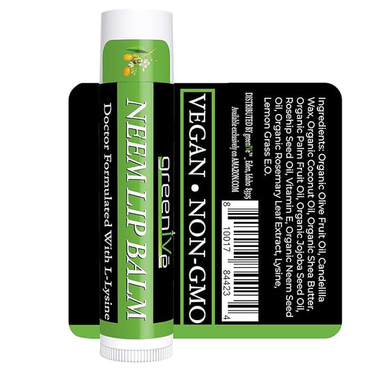 GreenIVe Neem Lip Balm, Vegan Lip Moisturizer with L-Lysine, Soothe and Soften (5)