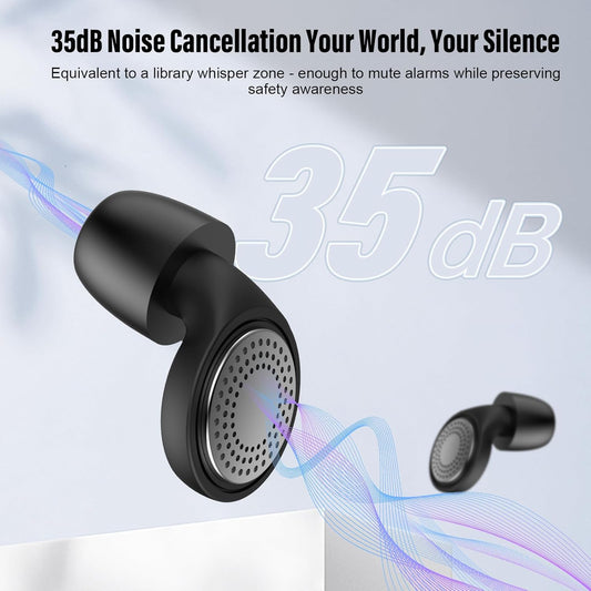 Ear Plugs, Sleep Earplugs with Cleaning, Memory Foam & Silicone Tips, Noise Reduction up to 35 dB, with 3 Sizes & Case, Reusable, Noise Protection Earplug for Side Sleepers, Travel, Work Black