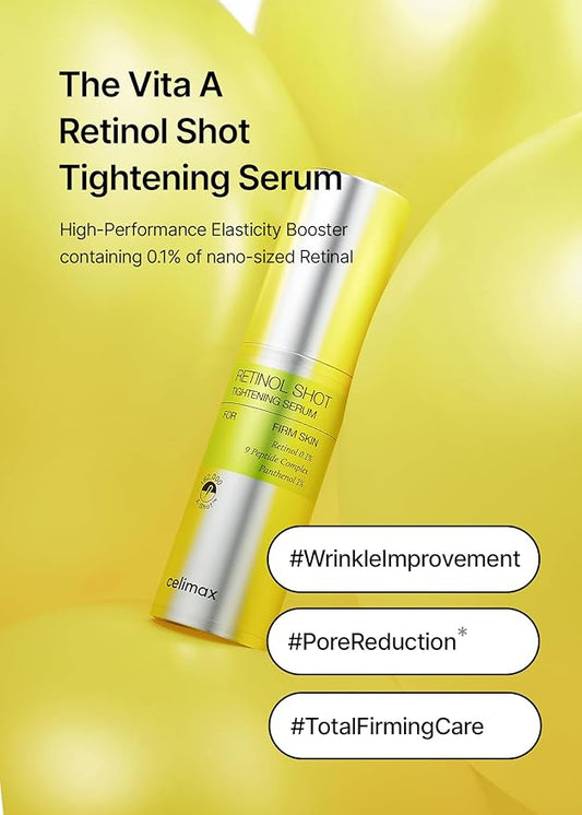 celimax The Vita A Retinol Shot Tightening Serum | with Pure Vitamin A Retinol, Peptide, Pore Minimizer, Wrinkles & Fine Lines, Firmer Skin, Anti-Aging, Skin Smoothing 30ml