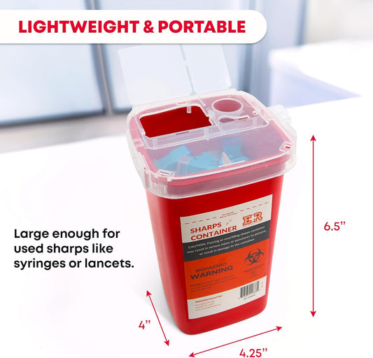 Sharps Container with Split Lid Design and Locking Mechanism for Safe Needle, Syringe, and Lancet Disposal - Puncture-Resistant, Leak-Proof, 1 Quart - 100 Count
