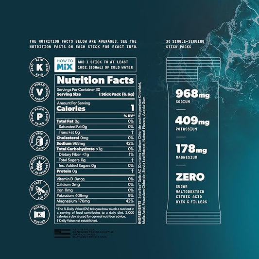 Keto Chow SALTT Electrolytes Powder Packets, Ultra Variety Pack (30 Packets) - Magnesium, Potassium, Sodium, Trace Minerals - Vegan, Sugar Free, Gluten Free - Travel Essentials - Made in USA