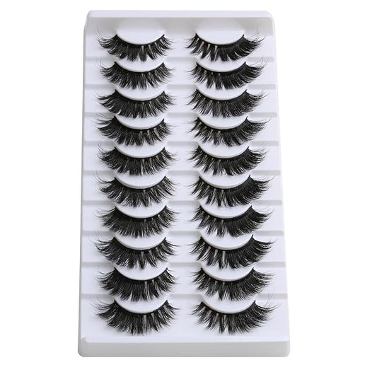 SUNWELL False Eyelashes 16mm Mink Lashes 8D Fluffy Cat Eye Faux Mink Lashes Strip Lashes Soft Reusable Luxury Volume Fake Eyelashes 10 Pairs Pack