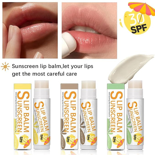 Spf 30 Lip Balm, 3Pcs Sunscreen Lip Balm, Lip Balm With Spf, Flavored Lip Balm, Vitamin E Lip Balm Set, Aloe Vera Hydrating Lip Balm for Women Gilrs