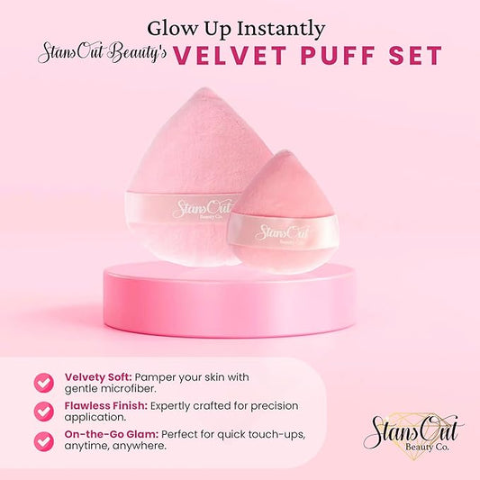 StansOut Beauty Velvet Makeup Puff Set (2-Pack) - Luxuriously Soft Powder Puffs for Seamless Face Makeup Application - Premium Quality - Perfect for Flawless On-the-Go Touch-Ups