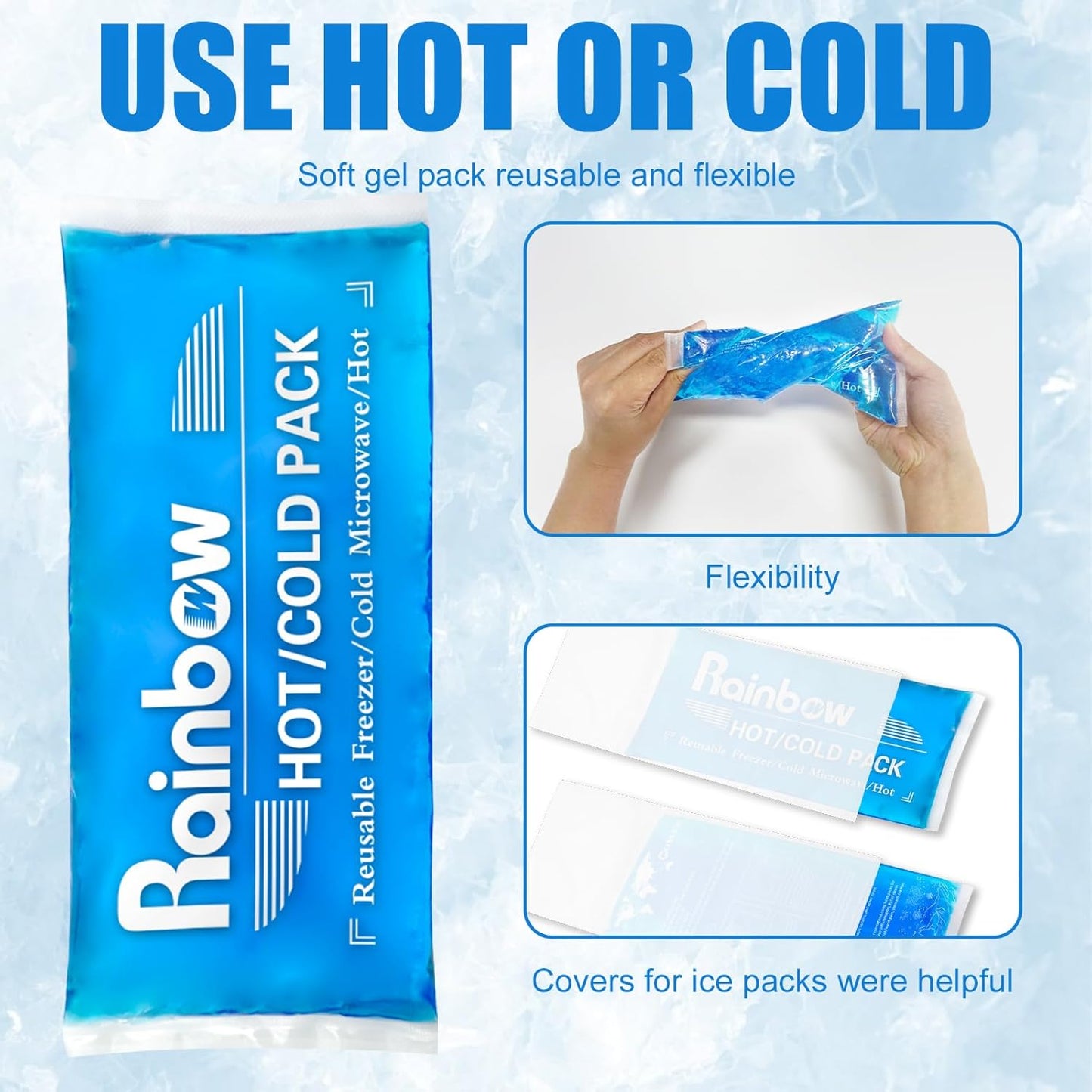 Soft Ice Packs Reusable Gel Pack 2, Hot and Cold Gel Ice Packs for Injuries, Headaches, Joint Pain Relief, Comfort Ice Pack Flexible Therapy on Neck, Ankle, Knee, Leg, Shoulder, Elbow, Wrist, Feet