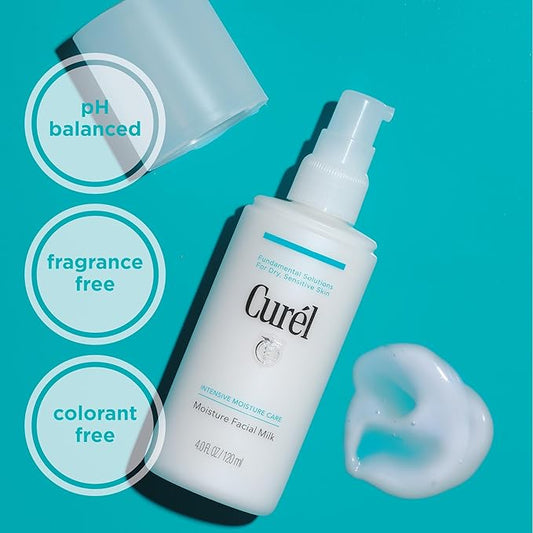 Curel Japanese Skin Care Moisture Facial Milk Moisturizer, Daily Face Lotion for Dry Sensitive Skin, pH Balanced, Unscented Advanced Ceramide Care Face Cream without Drying Alcohols, 4 oz