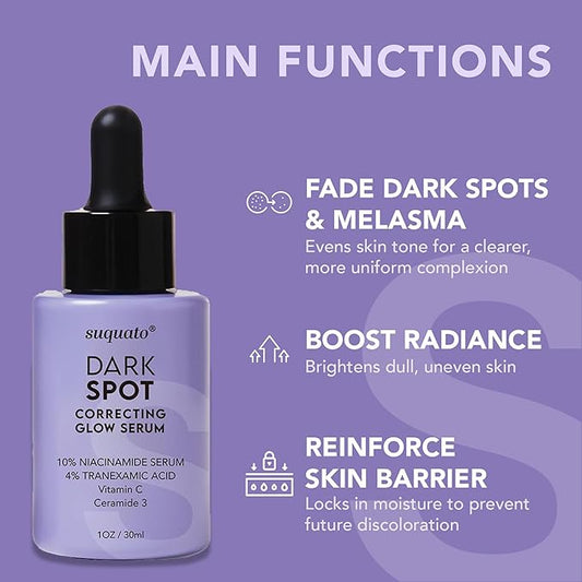 Dark Spot Correcting Glow Serum: Melasma Hyperpigmentation Treatment for Face with Tranexamic Acid Niacinamide - Vitamin C Serum and Dark Spot Remover For Face