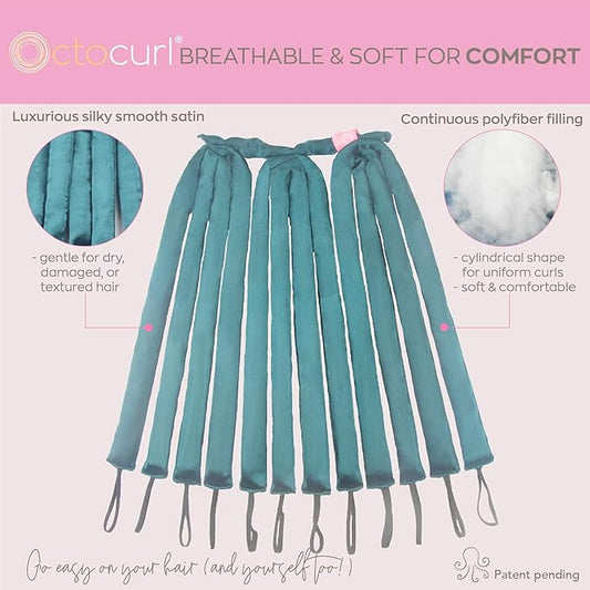 Octocurl Heatless Hair Curler - No Headband Octopus Curler - Overnight Curls for Medium Length Hair (Satin - Jade)