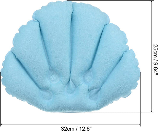 PATIKIL Inflatable Bath Pillow with Suction Cups, 2 Pack Terry Cloth Covered Shell Shape Bathtub Spa Pillow Neck Support for Bathtub Hot Tub, Blue