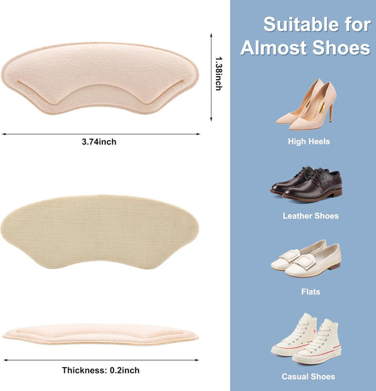 6 Pairs Heel Cushion Pads for Shoes Too Big, Shoe Grips Liners Heel Protectors for Loose Shoes, Heel Pain, Blisters and Rubbing, Anti Slip Shoe Filler Make Shoes Fit Tighter(Beige)