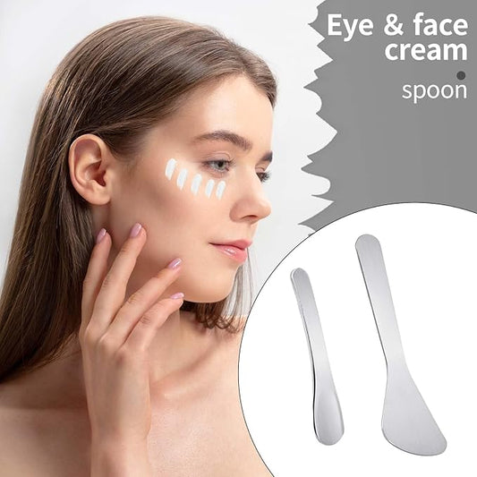 2Pcs Mini Metal Cosmetic Spatulas, Makeup Spatulas, Skincare Spatula, Cream Spatula, Beauty Accessories for Mixing and Sampling Plant Masks, Skin Care Creams, Eye Cream, Essences(Style 3)