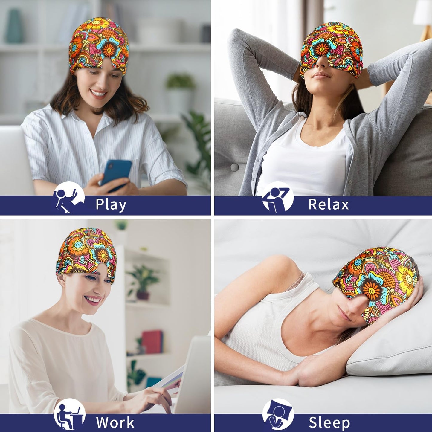 ZNÖCUETÖD Migraine Relief Cap Headache Relief Cap Cold Cap Ice Hat for Migraines Headache Sinus Stress Tension Head Ice Pack Wrap Migraine Mask Hangover Cap Ice Beanie Hot/Cold Compression Women