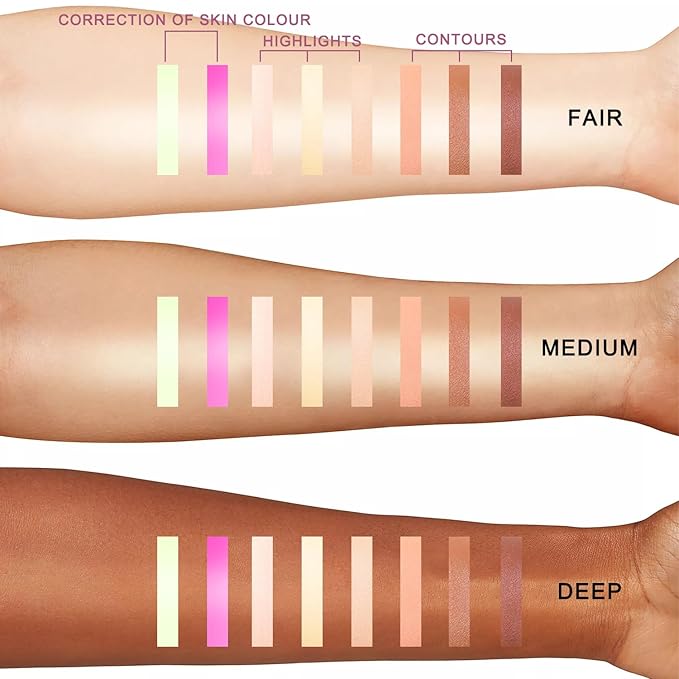 Youngfocus Cosmetics Cream Contour Best 8 Colors Contouring Foundation - Highlighting Makeup Kit/Concealer Palette - Vegan, Cruelty Free and Hypoallergenic - Instruction Manual(Deep Pink)