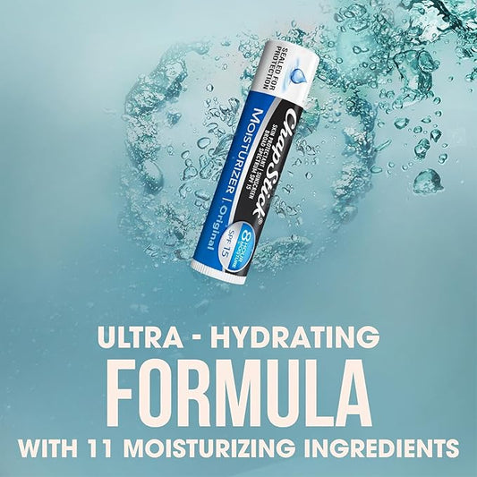 ChapStick Moisturizer 2-in-1 Lipcare SPF 15, Original, 12-Pack – 8-Hour Sunscreen Lip Balm with Aloe Vera and Vitamin E, 0.15 Oz Ea