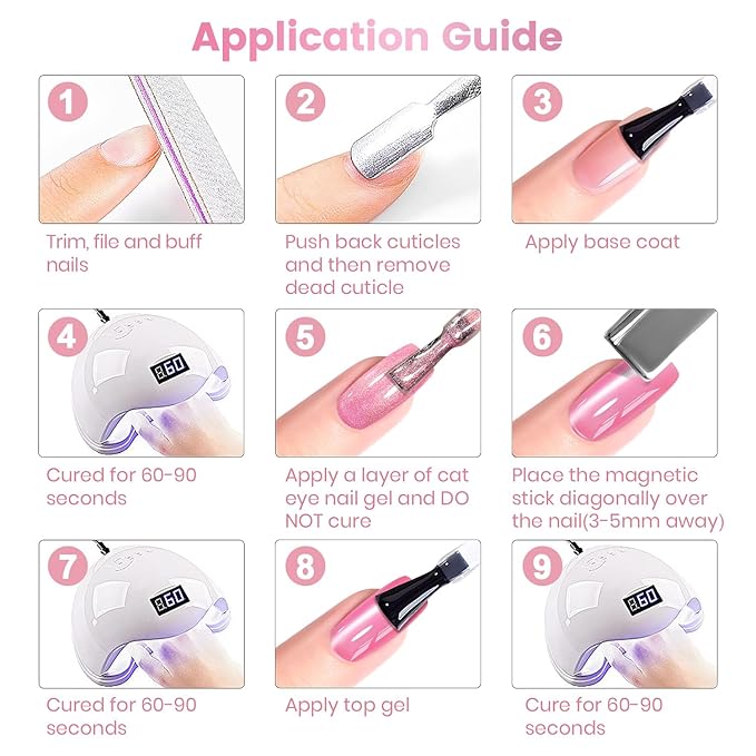 RARJSM Nude Jelly Glass Cat Eye Gel Nail Polish Set 6Pcs Champagne Gold Rose Blush Metal Pink Red Smoothie Ceramics Cateye Silver Glitter Gelpolish with Magnetic Stick UV LED Curing Require Home Salon