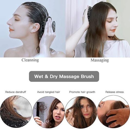 INNERNEED Scalp Massager Shampoo Brush, Wet & Dry Manual Scalp Care Head Scrubber Hair Washing, Soft Silicone Bristles, for Hair Growth, Dandruff Removal (Black+Gray)