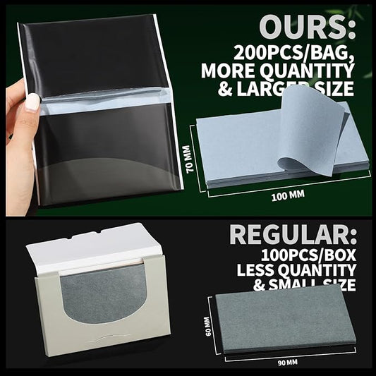 1200PCS Blotting Paper for Oily Skin, Natural Bamboo Charcoal Blotting Paper, 100 * 70MM Large Oil Blotting Sheets for Face, Makeup