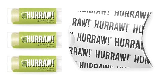 Hurraw! Green Tea Lip Balm, 3 Pack: Organic, Certified Vegan, Cruelty and Gluten Free. Non-GMO, 100% Natural Ingredients. Bee, Shea, Soy and Palm Free. Made in USA