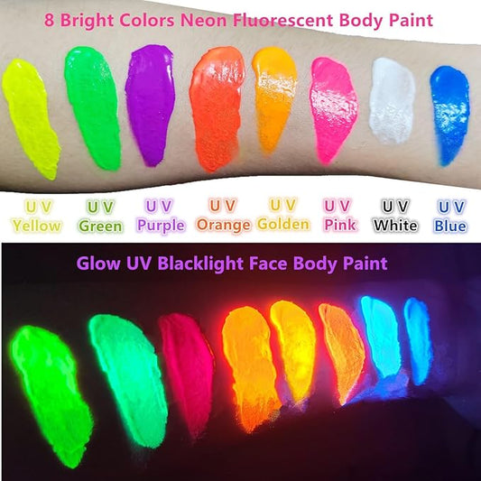 Go Ho Neon Purple Body Paint Washable(2.37oz,70ml),under UV Blacklight Neon Face Paint,Water Based Neon Fluorescent Purple Face Paint for Adults Children SFX Cosplay Costumes Halloween Makeup