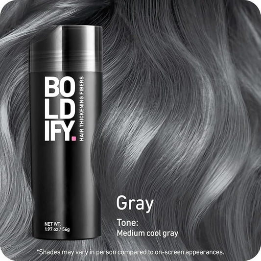 BOLDIFY Hair Fibers (56g) - Fill In Thinning and Fine Hair for an Instantly Fuller, Thicker Look - 14 Shades for Women & Men - Gray
