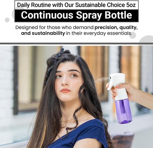 Continuous Mist Spray Bottle – Ultra Fine Mist for Hair Styling, Salon Use, and Versatile Applications – Ideal for Plants, Cleaning, and Travel – 5 oz Purple Octagon Shape Empty Bottle
