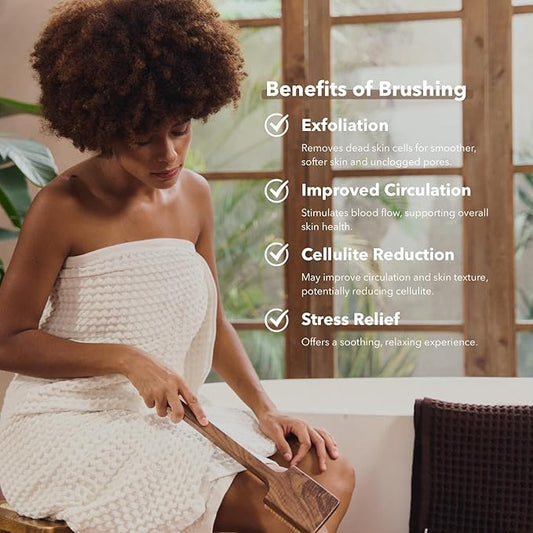 Luxury Natural Walnut Wood Boar Bristle Body Brush | Exfoliating & Detoxifying for All Skin Type | Sweeps Away Dead Skin Cells for Luminous, Smooth Skin | for Wet and Dry Use (Body Brush Set)