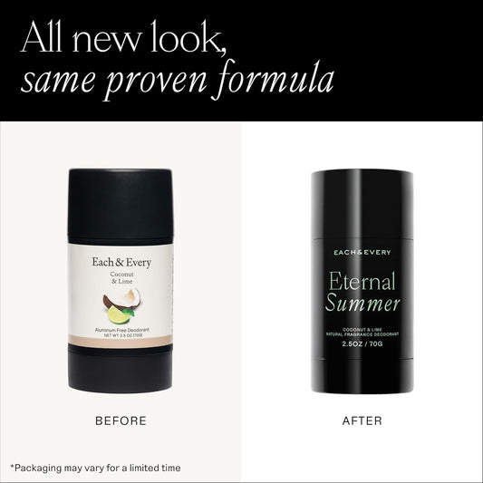 Each & Every Aluminum Free Deodorant for Men & Women, Coconut & Lime - All Natural Deodorant for Sensitive Skin, EWG Verified - Clean, Baking Soda-Free, Plant-Based Fragrance - 2.5oz, 2 Pack