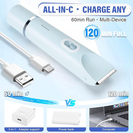 Women's Bikini Trimmer, 2-in-1 Electric Shaver for Bikini Line, Legs, Underarms, Face - Waterproof Women's Electric Shaver for Sensitive Skin, USB Rechargeable (Purple) (Blue)