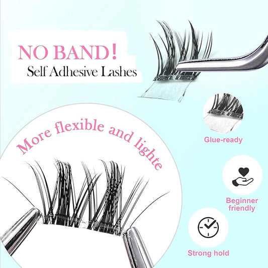 GAQQI Self Adhesive Eyelashes Clusters, No Glue Lash Clusters 10-16mm Dense & Volume Spiky Cluster Lashes, No Band Press On Lashes, More Comfortable & Stronger Hold (Twin)