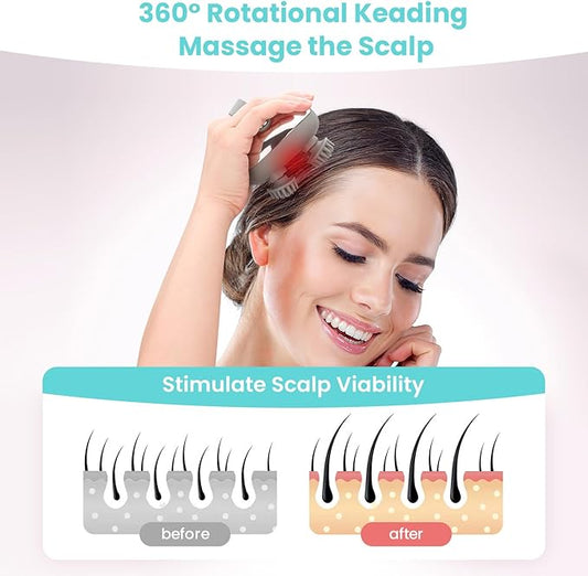 Portable Electric Scalp Massager - Rechargeable IPX7 Waterproof Heated Scalp Massager w/ 100 Kneading Nodes, 3 Speed Modes, 2 Massage Styles, 8 Claws for Scalp/Body Massage & Face Cleaning (Silver)