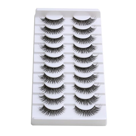 SUNWELL False Eyelashes 12mm Mink Lashes Natural Look Cat Eye Faux Mink Lashes 3D Fluffy Soft Luxury Volume Fake Lashes 10 Pairs Pack