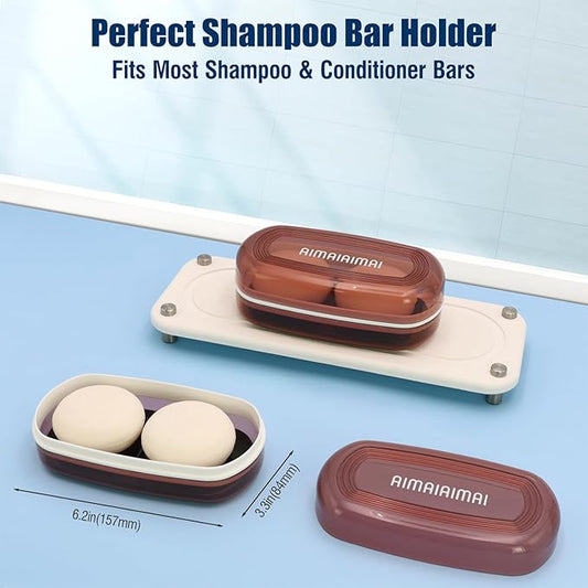 Shampoo Bar Holder, Large Soap Holder for 5 oz/10 oz Oversized Bars, Durable & Versatile Storage Soap Container with Drainage Layer (1 Pack, Red Style A-Large)