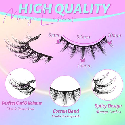 Losha Lashes Wispy Manga Lashes Natural False Eyelashes 9 Pairs Thin Eye Lashes Pack Soft Anime Fake Eyelashes (Manga)