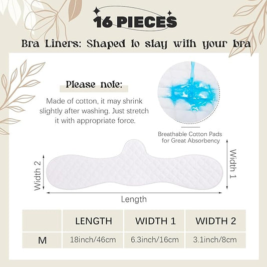 Boyiee 16 Pcs Cotton Bra Liners 3 Layer Reusable Boob Towel Under Breast Sweat Absorber Pads for Woman