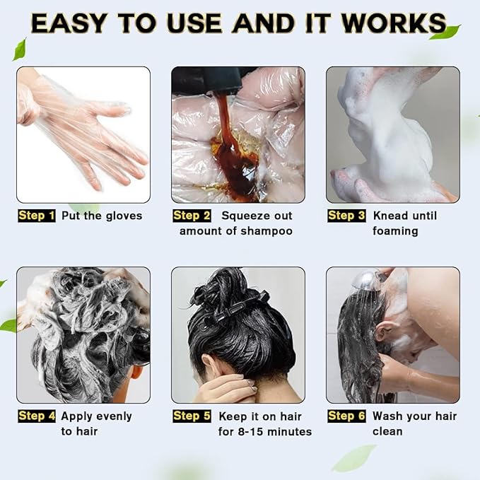 Black Hair Dye Shampoo 3 in 1 for Women/Men for Gray Coverage Instant Hair Color Shampoo Semi Permanent Champu Para Cana