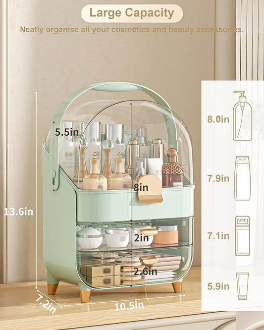 Makeup Organizer, Skincare Holder Bathroom Counter Organizer, Storage Box Cosmetic Display Cases, Teen Girl Gifts Trendy Stuff Make up Organizers for Vanity, Dresser, Countertop (Green)