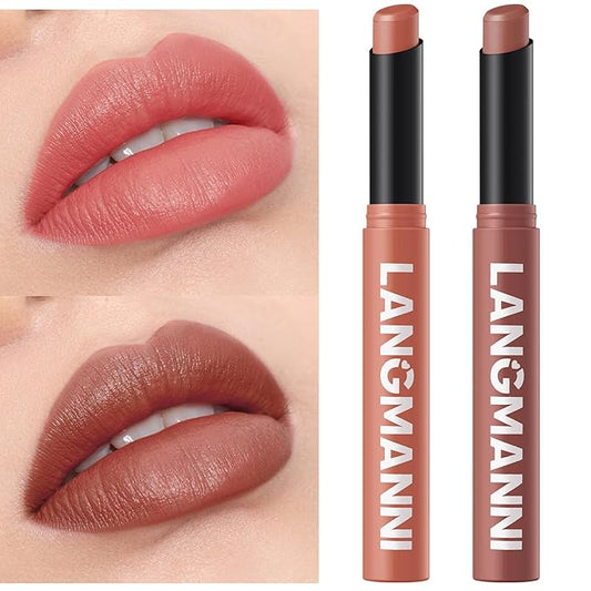 Jolilab 2Pcs Velvet Matte Lipstick Nude Matte Soft Dark Color Stick High Pigmented Long-Lasting Waterproof Lip Stick Lip Balm Beauty Cosmetics Gift for Girls and Women(05#+06#