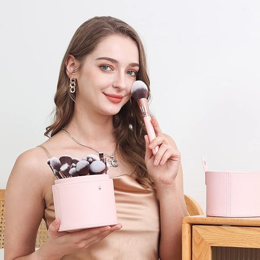 Bueart Design Labeled 30Pcs Professional Deluxe Makeup Brushes set with Extra large holder case for Foundation Face Blending Blush Concealers Eyeshadow